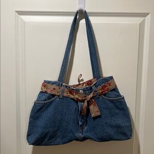 Denim jeans Bag with Floral Accent